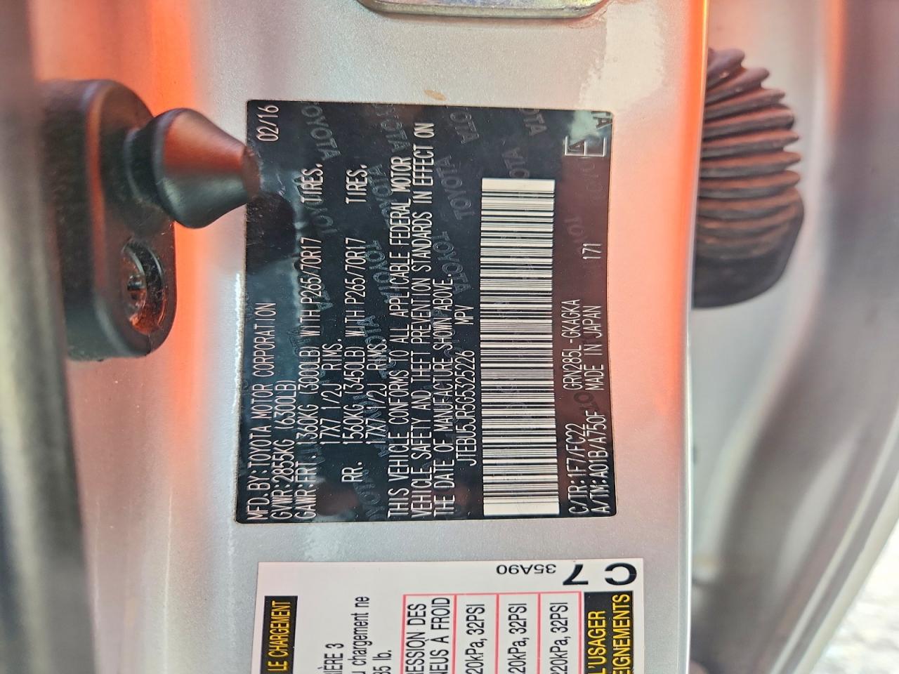 TOYOTA 4RUNNER 2016 — 14