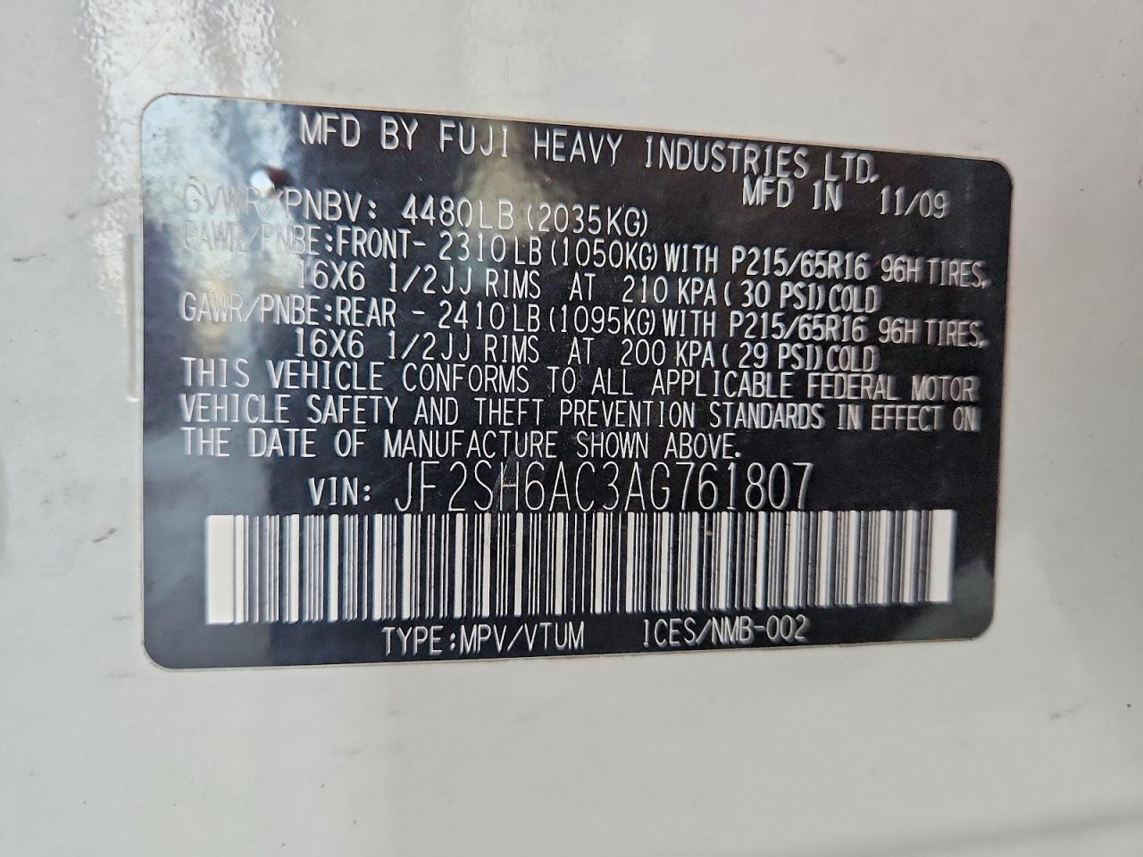 SUBARU FORESTER 2010 — 15