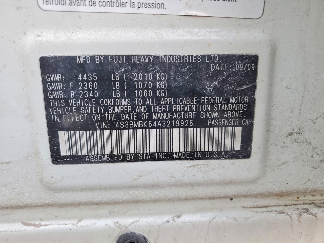 SUBARU LEGACY 2010 — 13