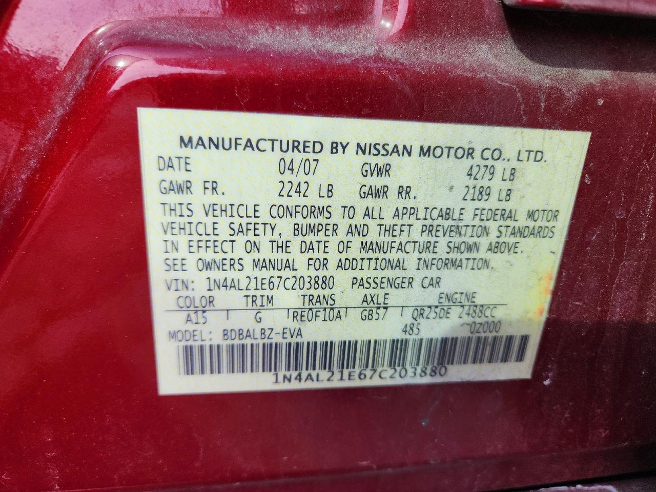 NISSAN ALTIMA 2007 — 13