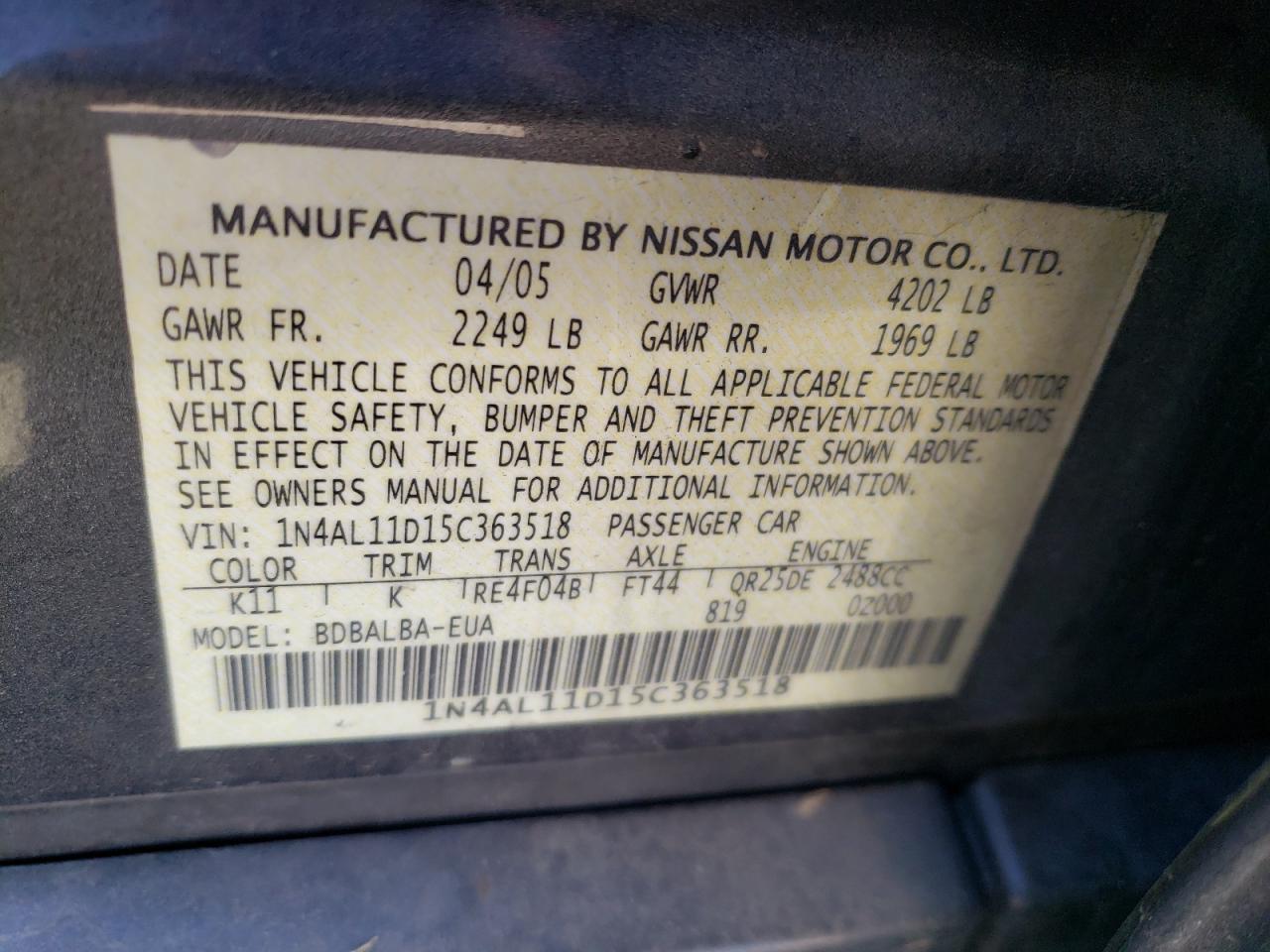 NISSAN ALTIMA 2005 — 13