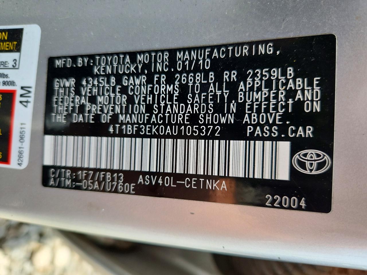 TOYOTA CAMRY 2010 — 14
