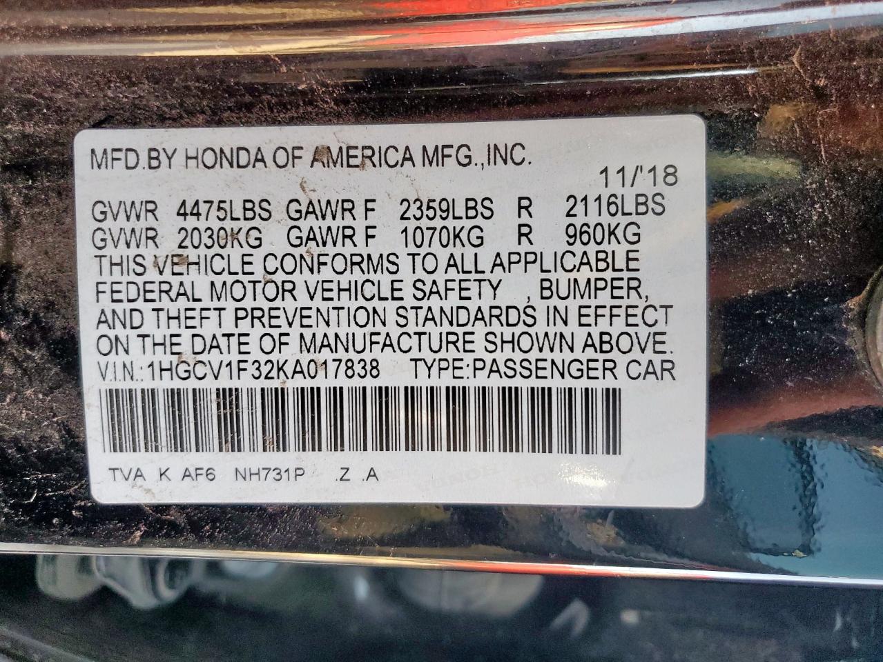 HONDA ACCORD 2019 — 14
