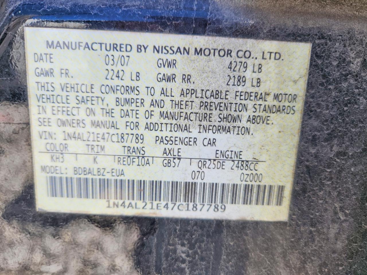 NISSAN ALTIMA 2007 — 13