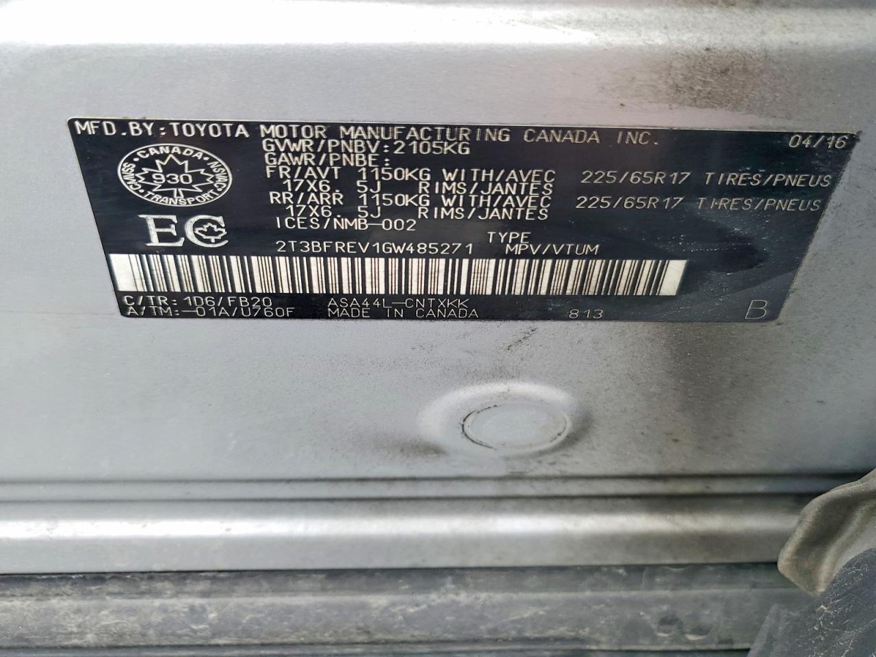 TOYOTA RAV4 2016 — 15