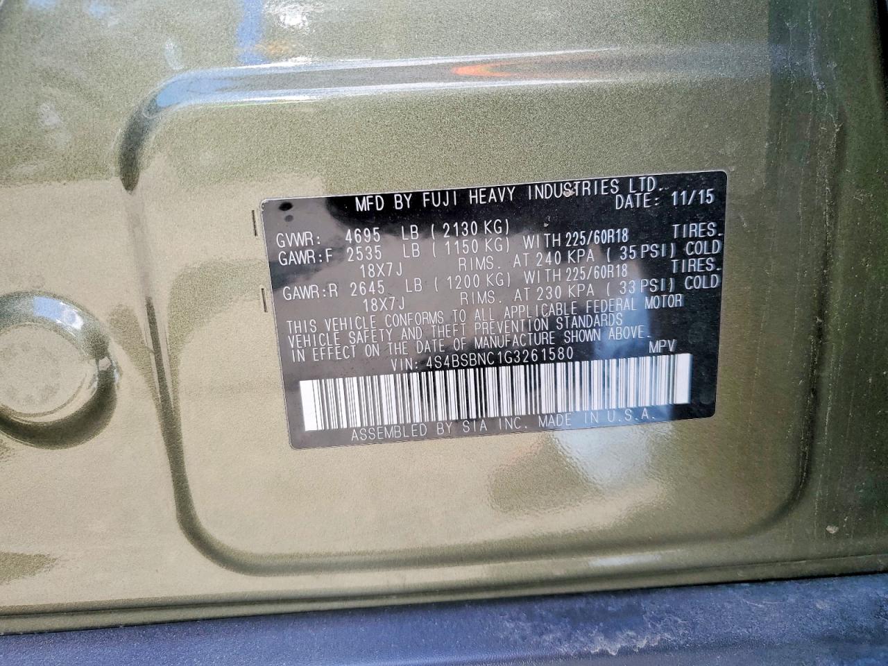 SUBARU OUTBACK 2016 — 13