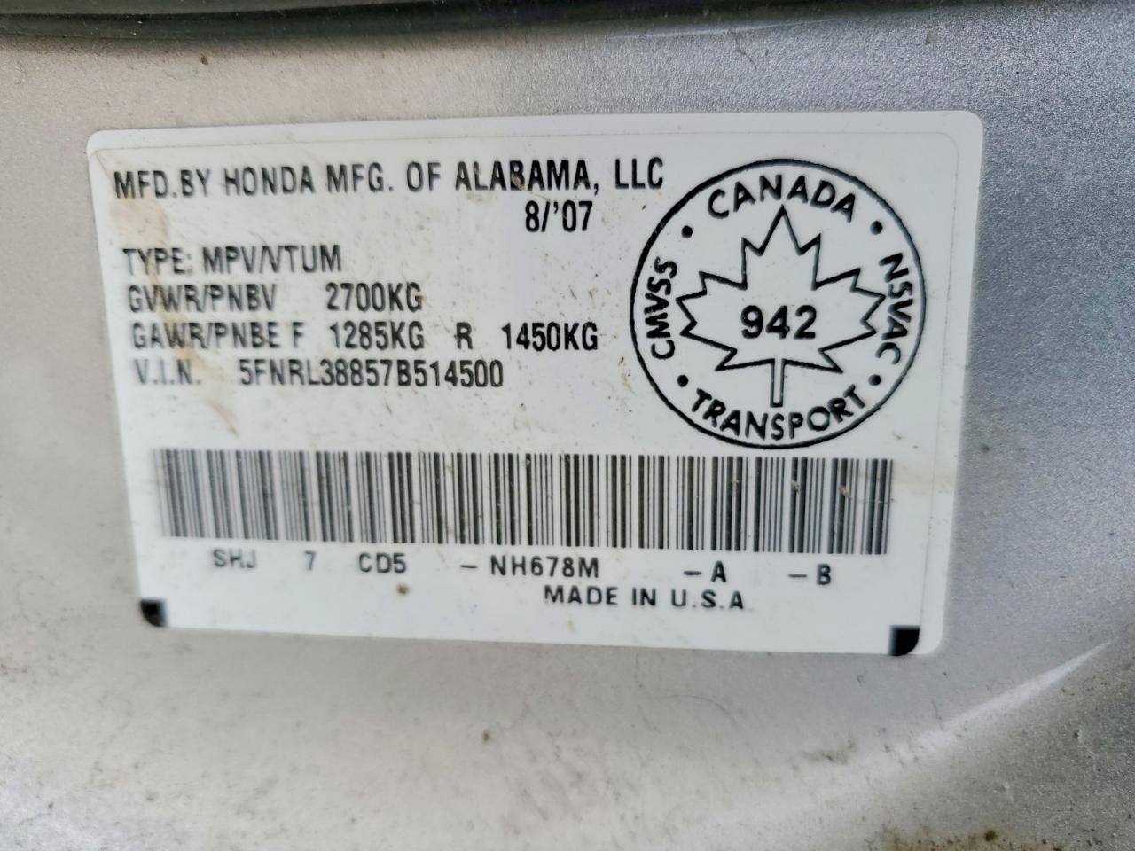 HONDA ODYSSEY 2007 — 14