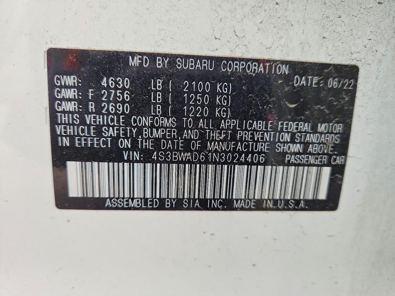 SUBARU LEGACY 2022 — 13