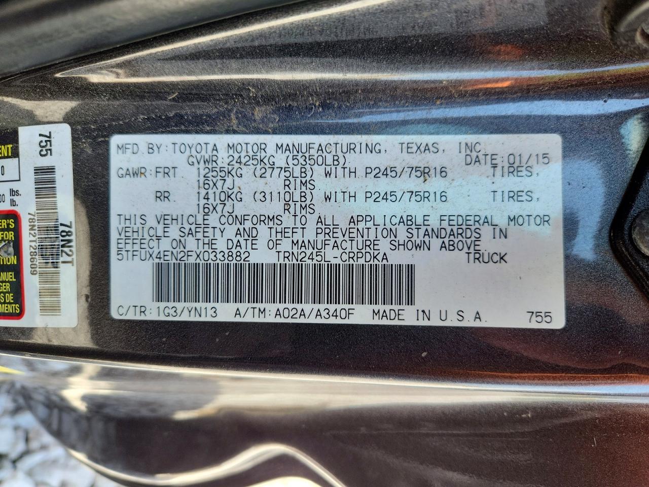 TOYOTA TACOMA 2015 — 13
