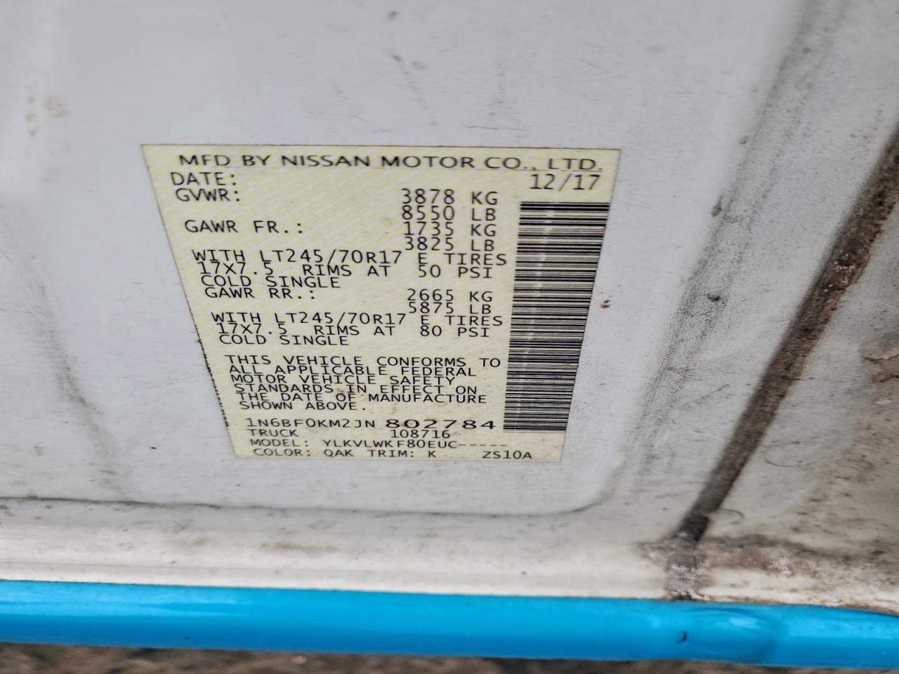 NISSAN NV 2018 — 14