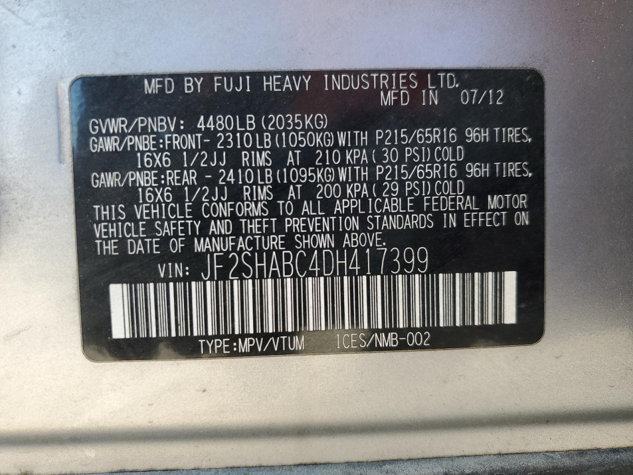 SUBARU FORESTER 2013 — 14