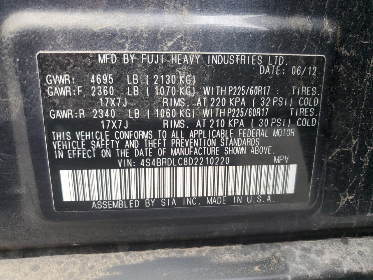 SUBARU OUTBACK 2013 — 13