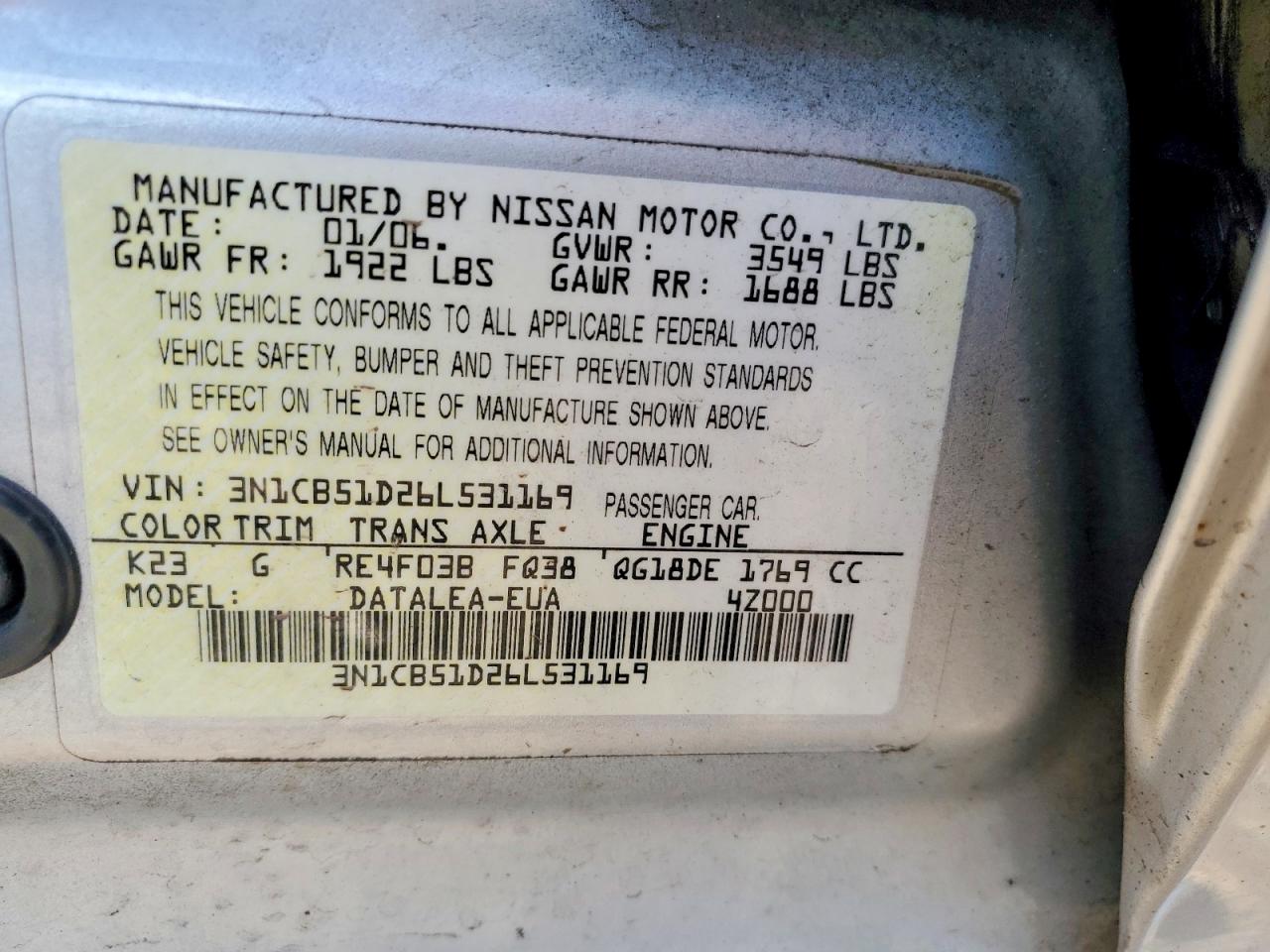 NISSAN SENTRA 2006 — 13