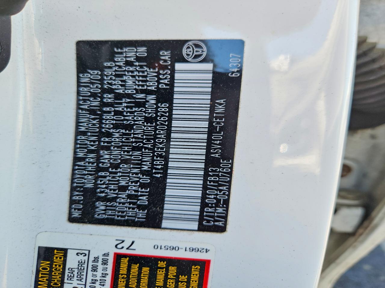 TOYOTA CAMRY 2010 — 13
