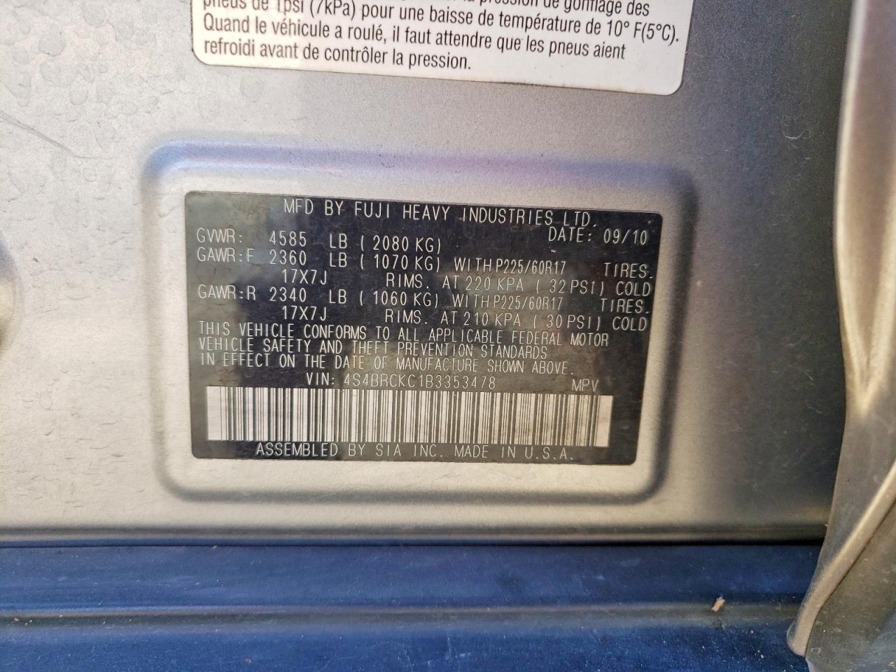 SUBARU OUTBACK 2011 — 14