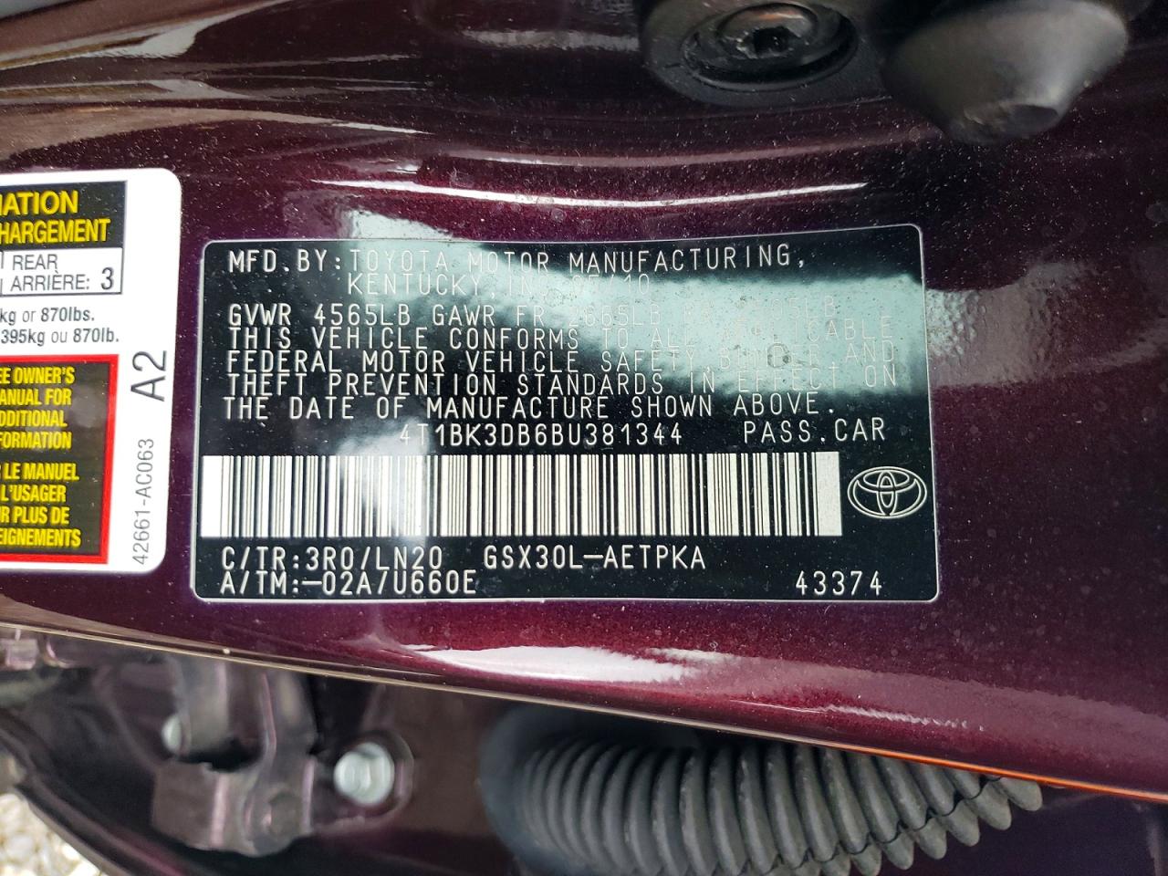TOYOTA AVALON 2011 — 13