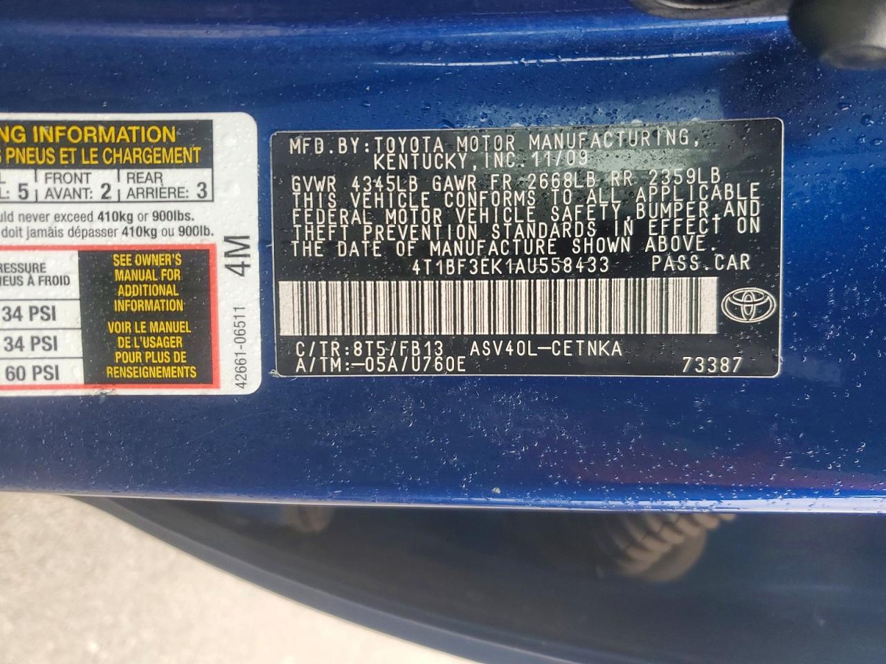 TOYOTA CAMRY 2010 — 13