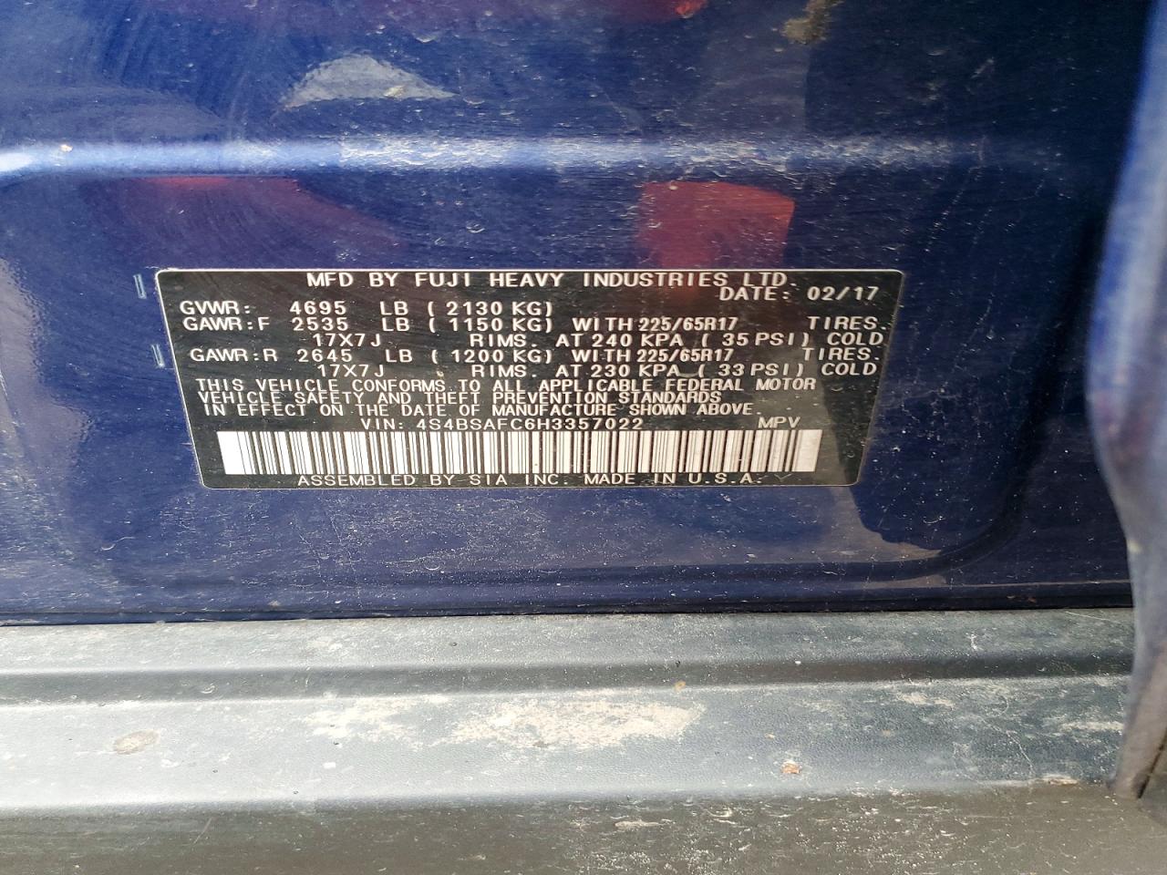 SUBARU OUTBACK 2017 — 14