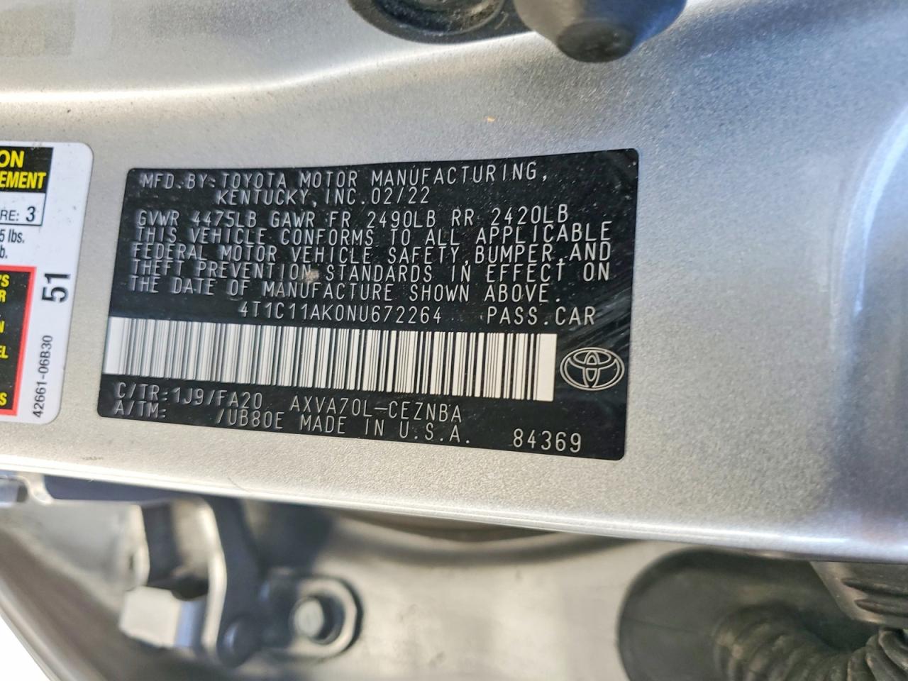 TOYOTA CAMRY 2022 — 14