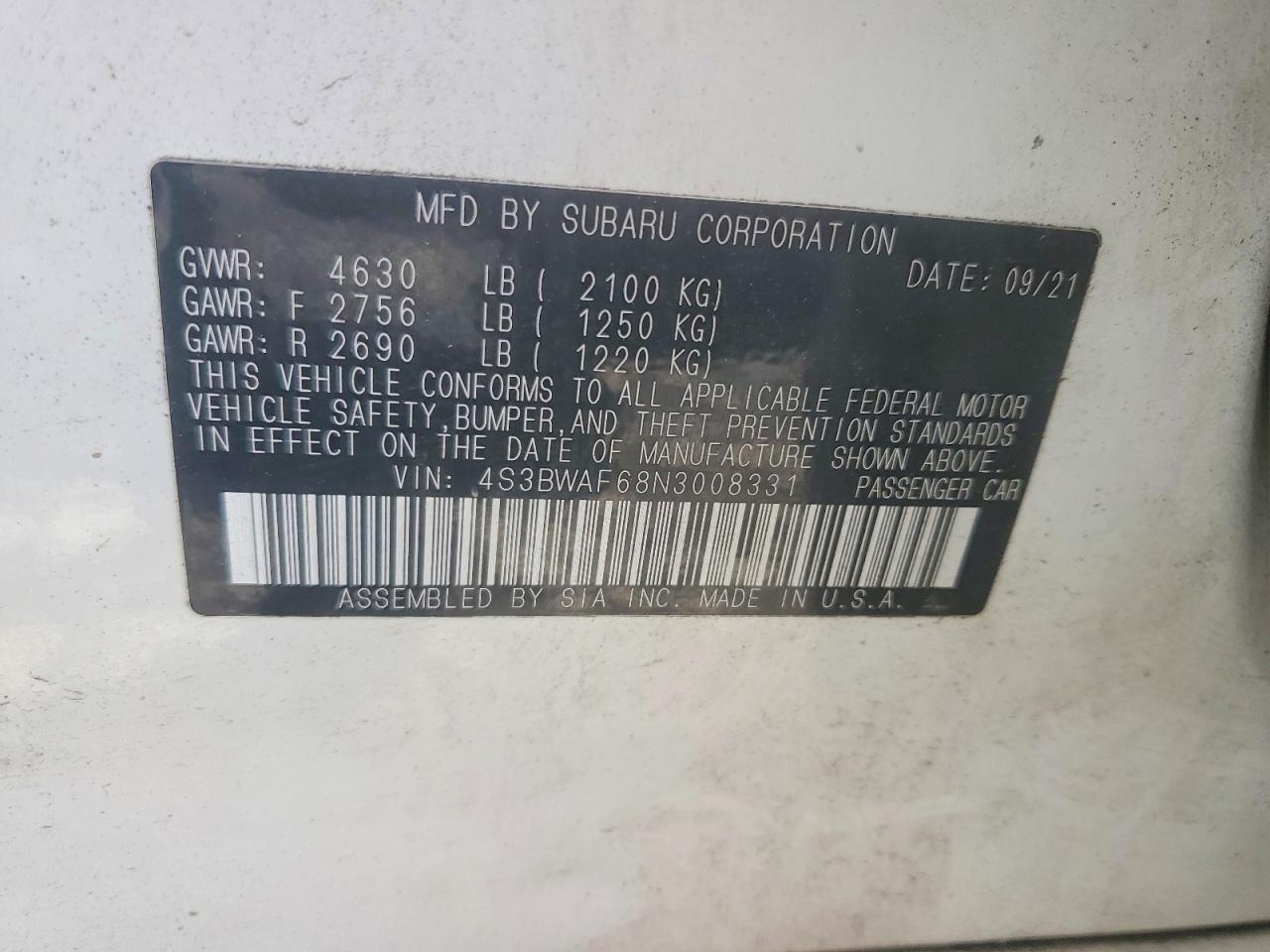 SUBARU LEGACY 2022 — 13