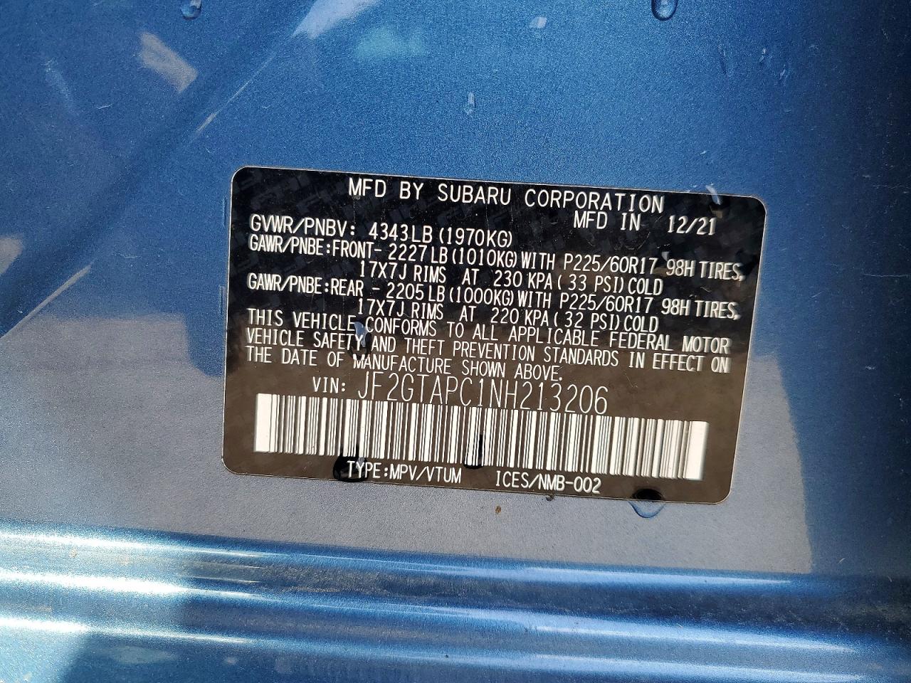 SUBARU CROSSTREK 2022 — 13