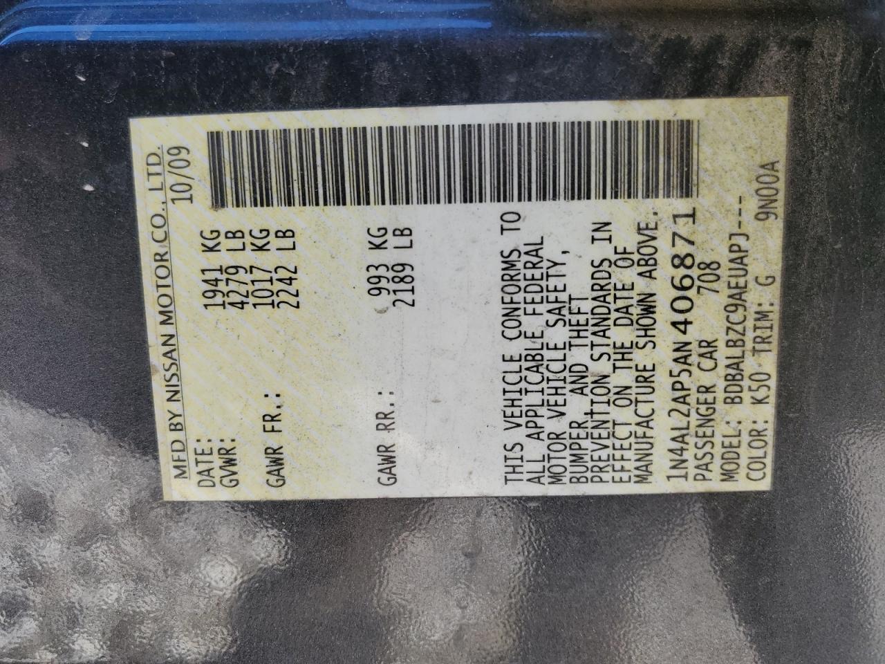 NISSAN ALTIMA 2010 — 15