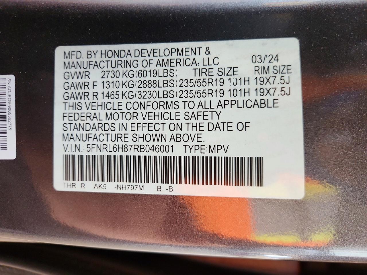 HONDA ODYSSEY 2024 — 14