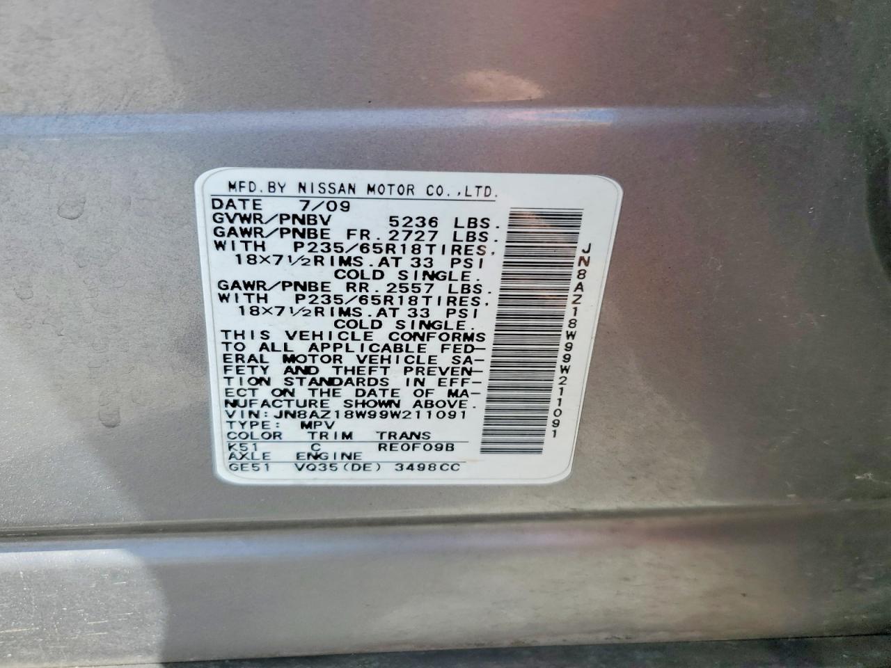 NISSAN MURANO 2009 — 14