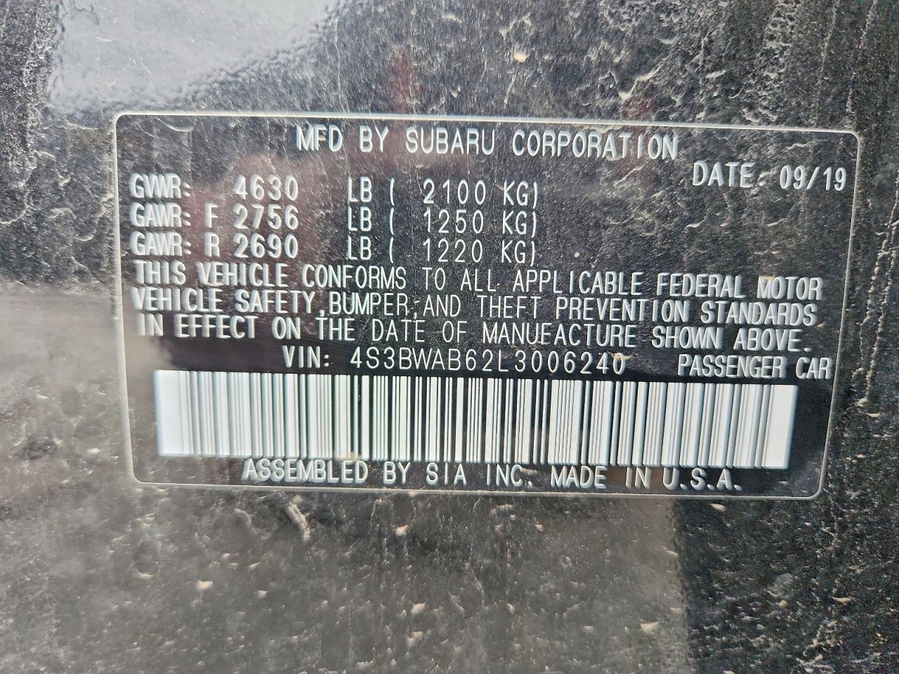 SUBARU LEGACY 2020 — 13