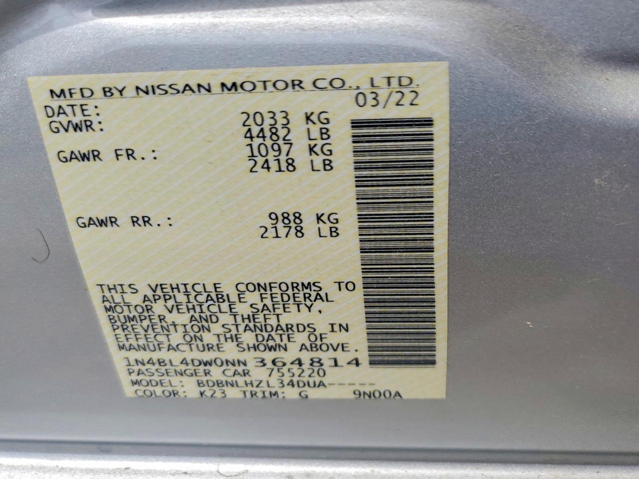 NISSAN ALTIMA 2022 — 13