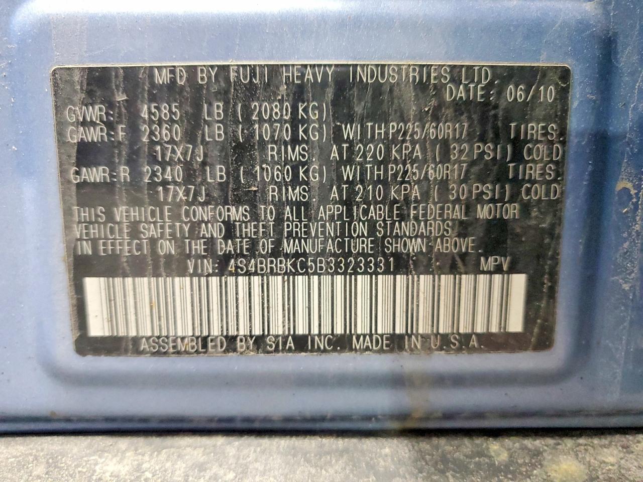 SUBARU OUTBACK 2011 — 14