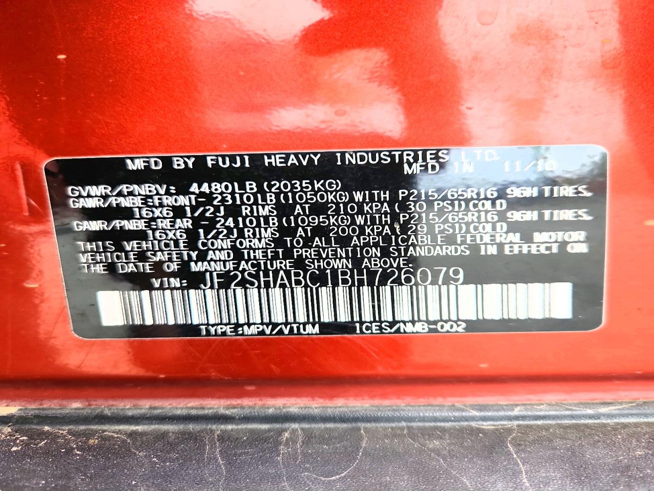 SUBARU FORESTER 2011 — 15
