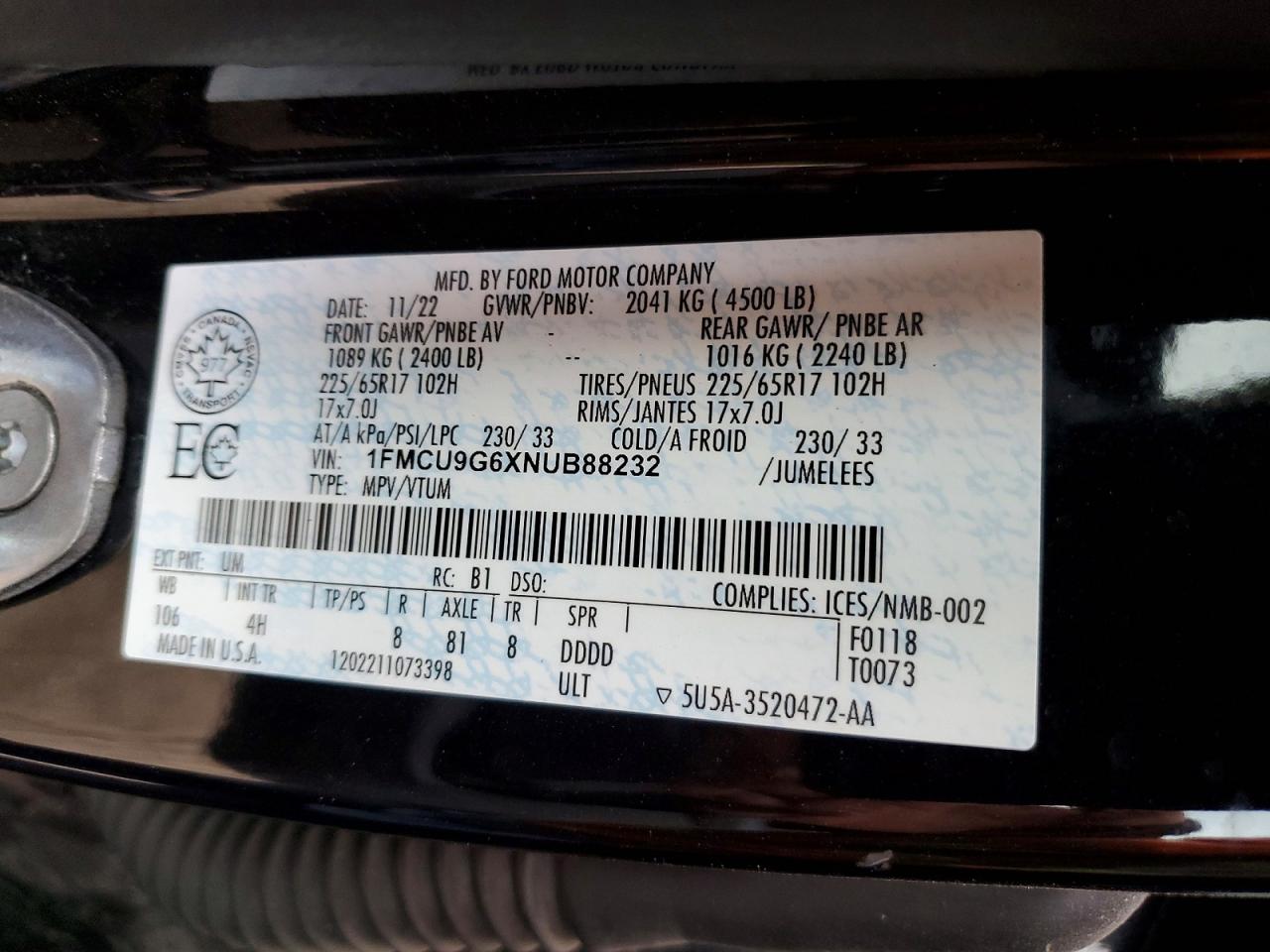FORD ESCAPE 2022 — 14