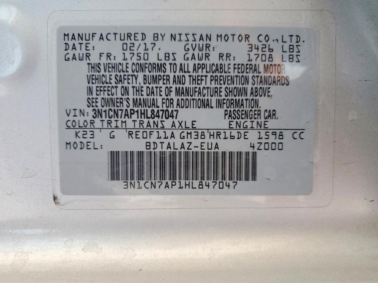 NISSAN VERSA 2017 — 13