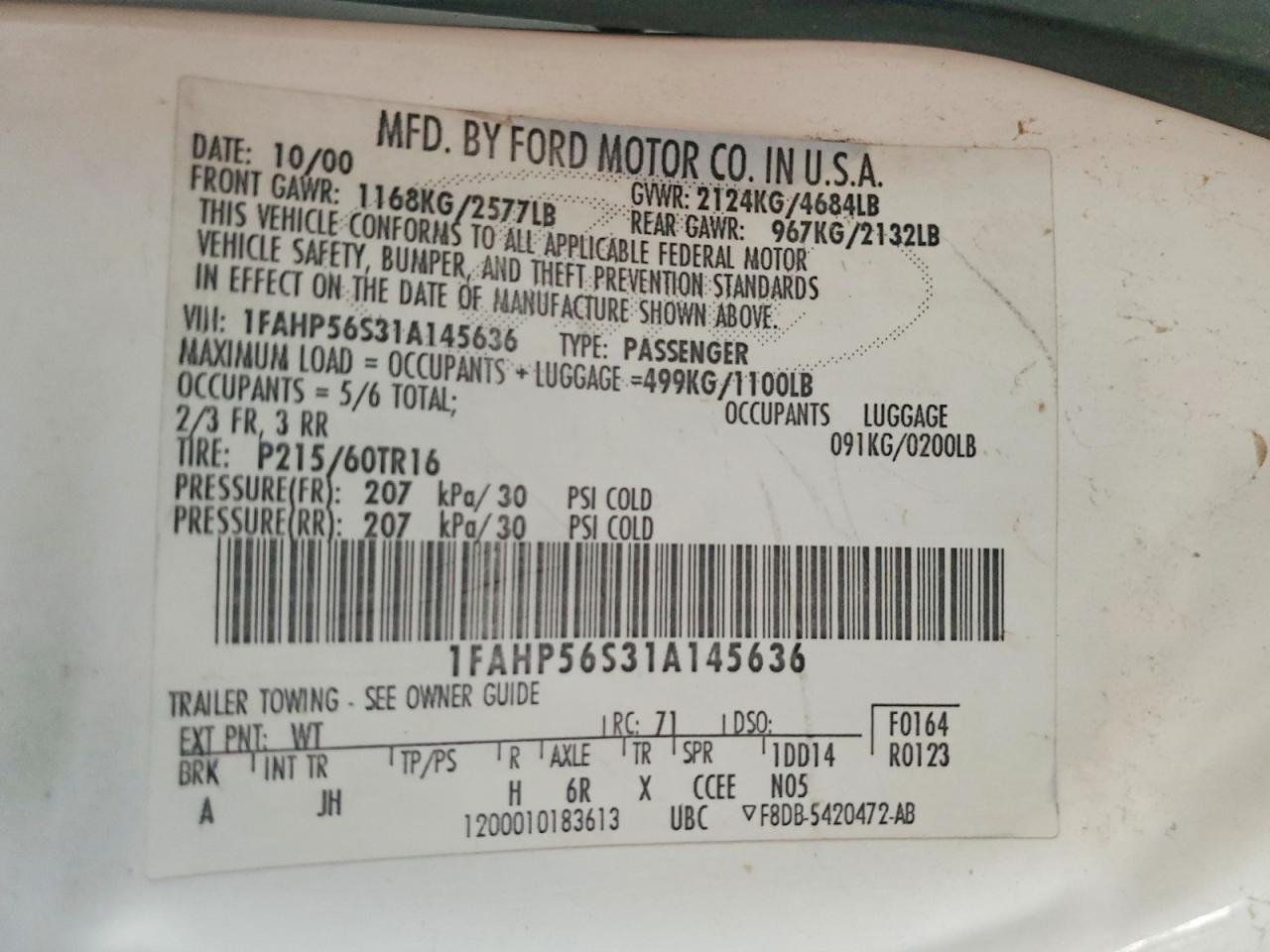 FORD TAURUS 2001 — 13
