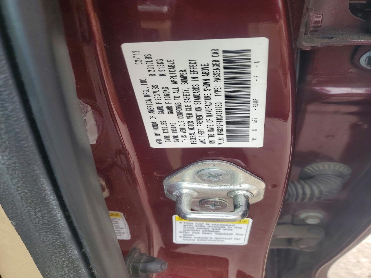 HONDA ACCORD 2012 — 13