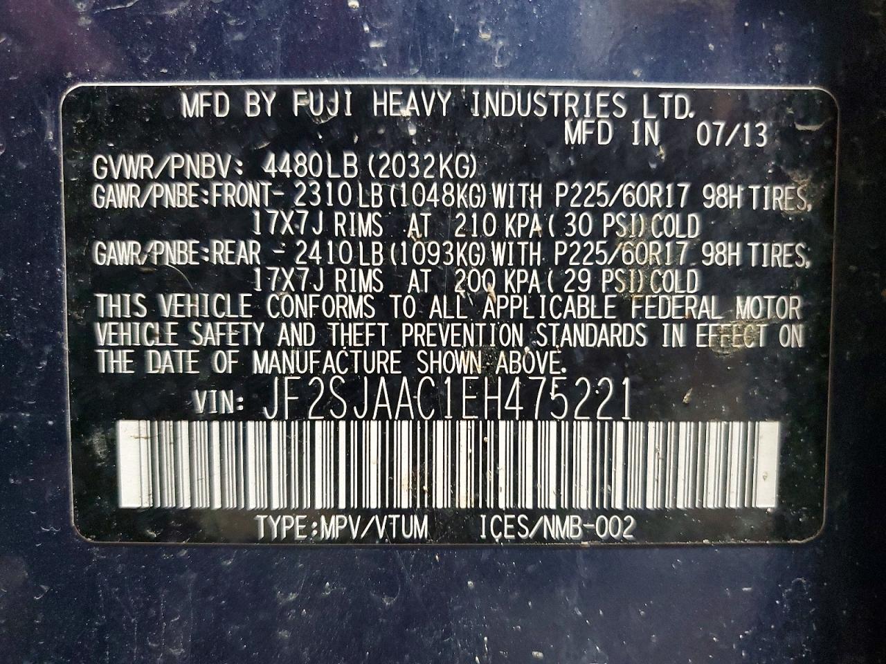 SUBARU FORESTER 2014 — 15