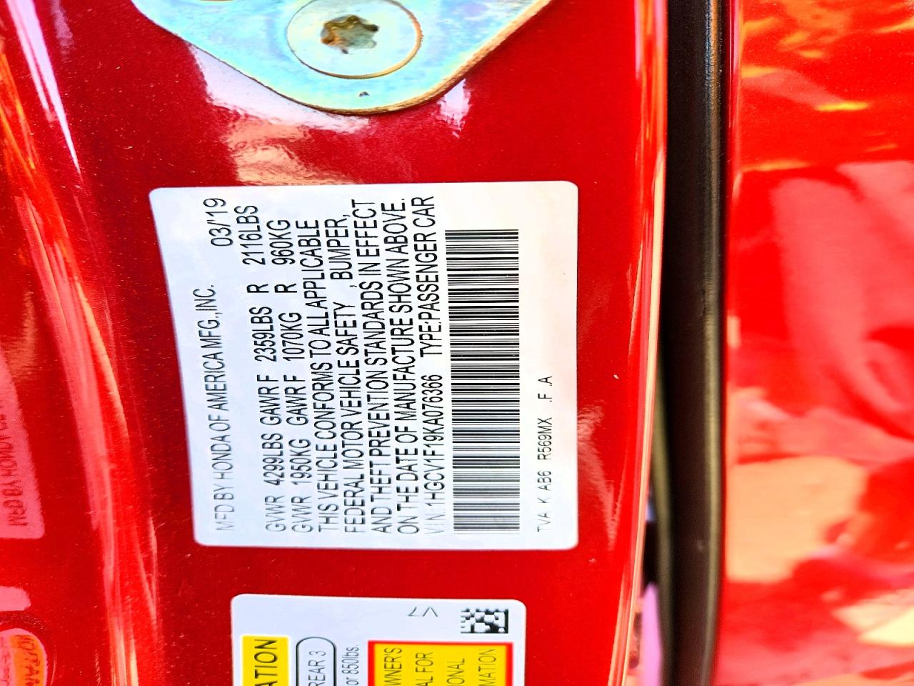 HONDA ACCORD 2019 — 14