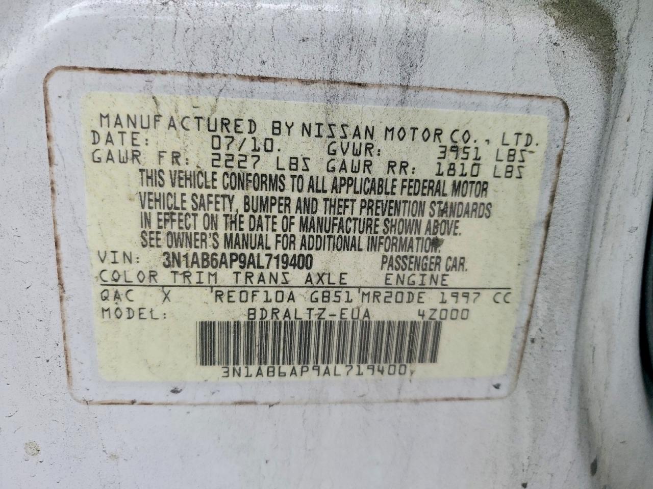 NISSAN SENTRA 2010 — 13