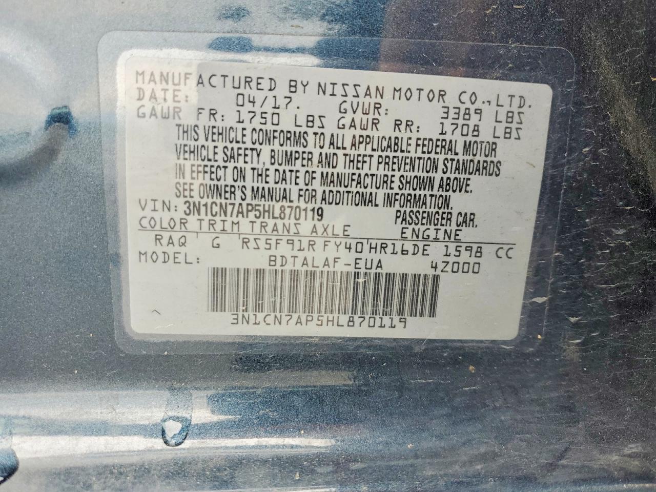 NISSAN VERSA 2017 — 13