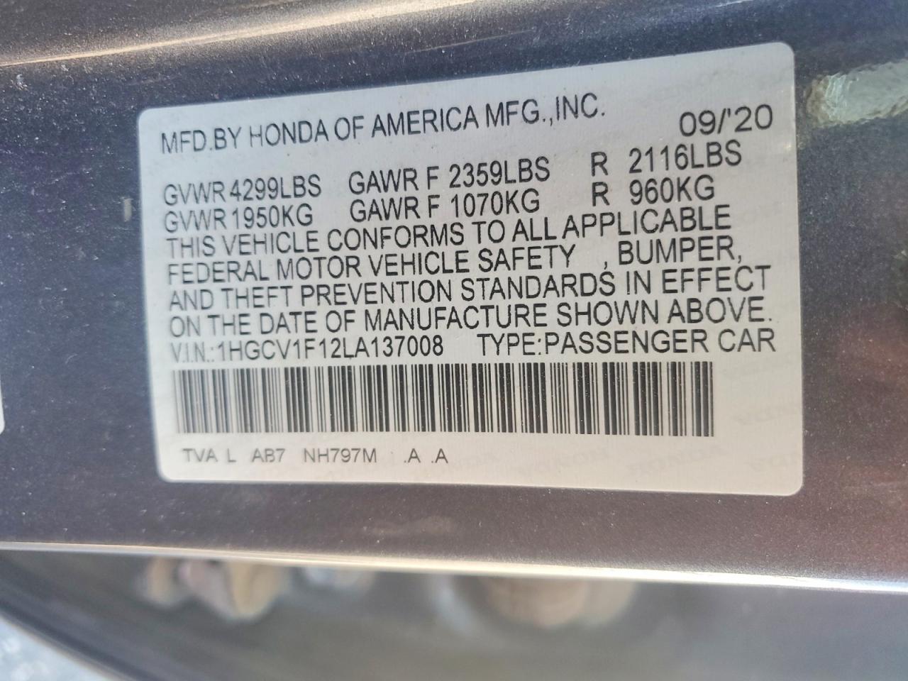 HONDA ACCORD 2020 — 13