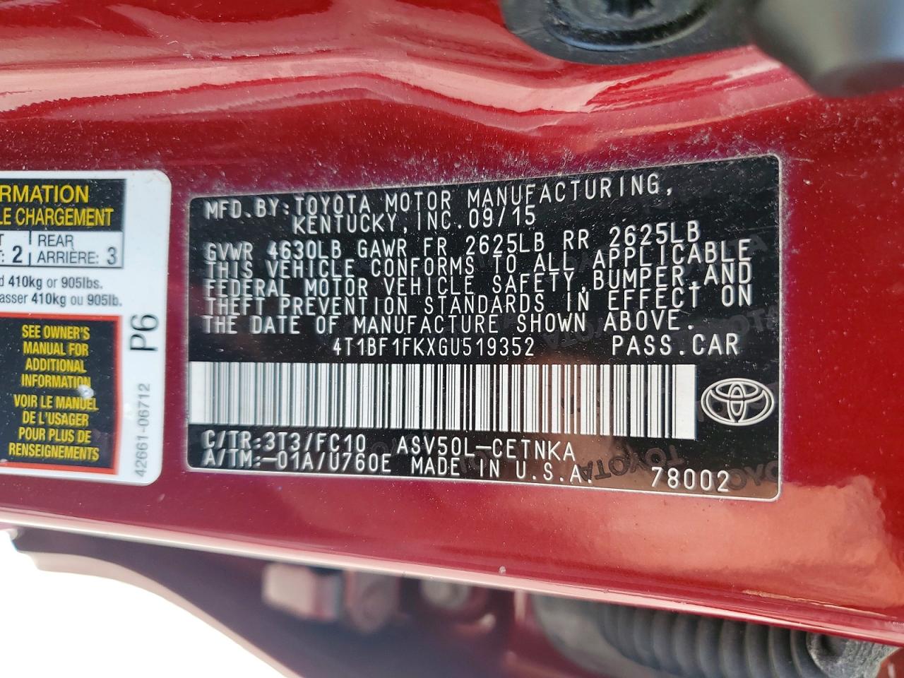 TOYOTA CAMRY 2016 — 13