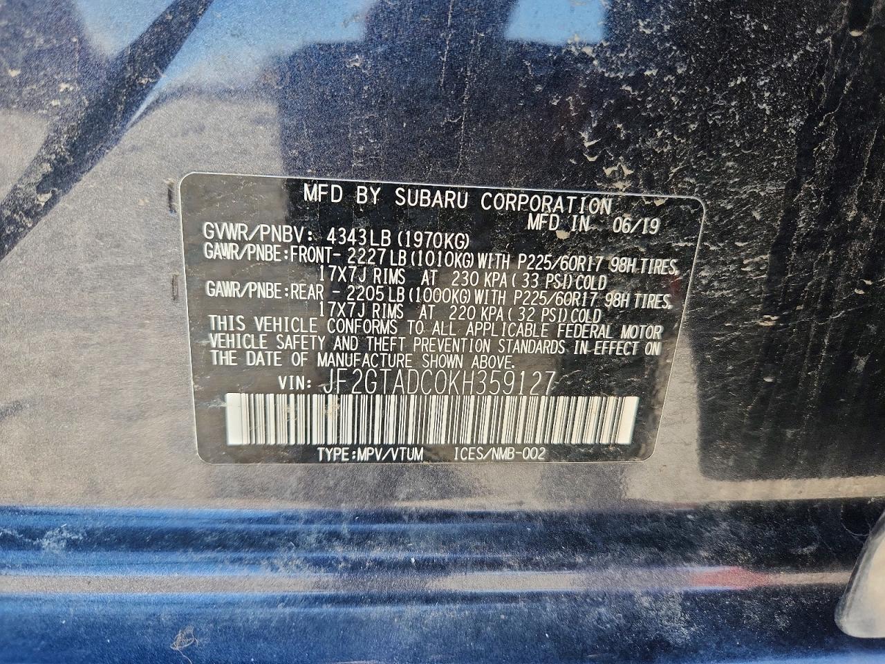 SUBARU CROSSTREK 2019 — 14