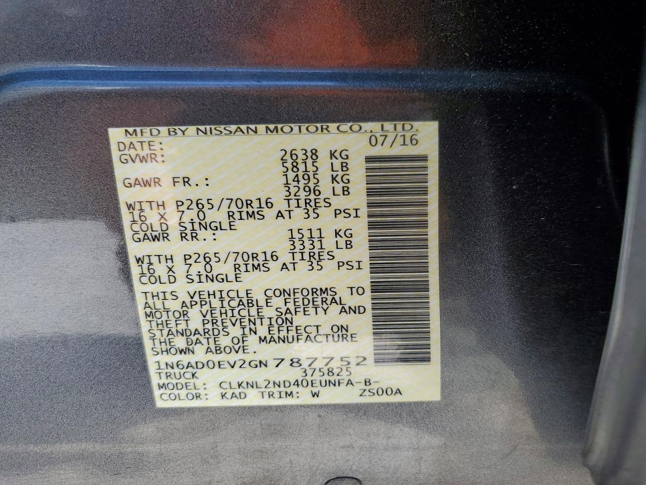 NISSAN FRONTIER 2016 — 14
