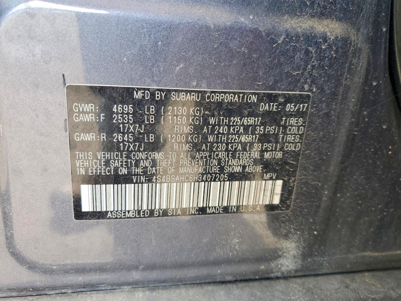 SUBARU OUTBACK 2017 — 14