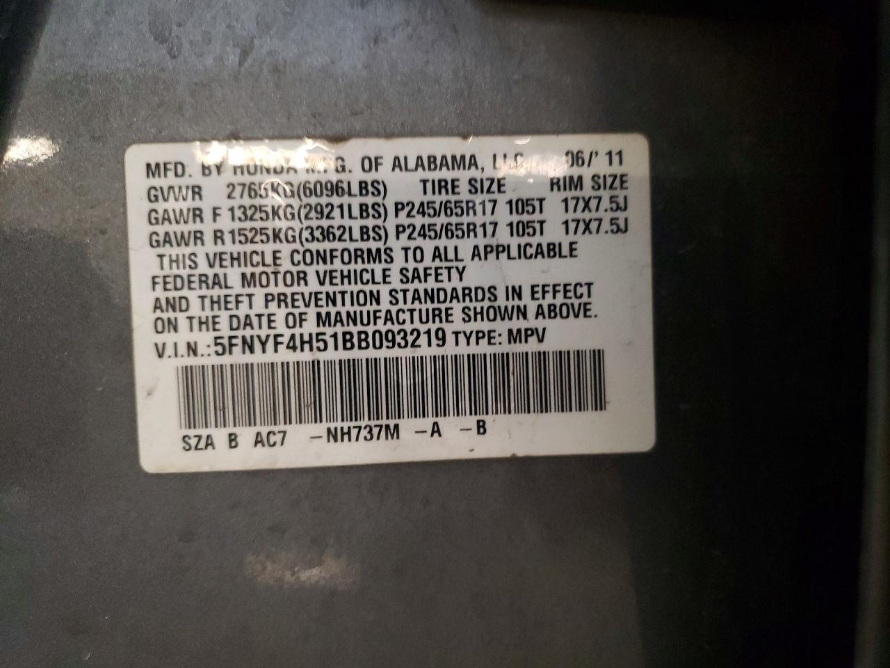 HONDA PILOT 2011 — 15