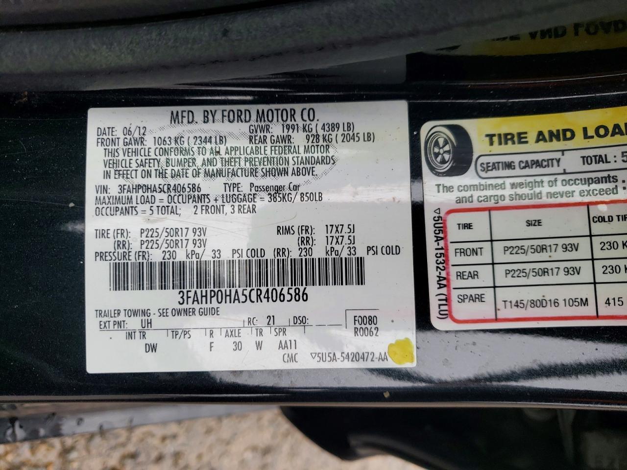 FORD FUSION 2012 — 13