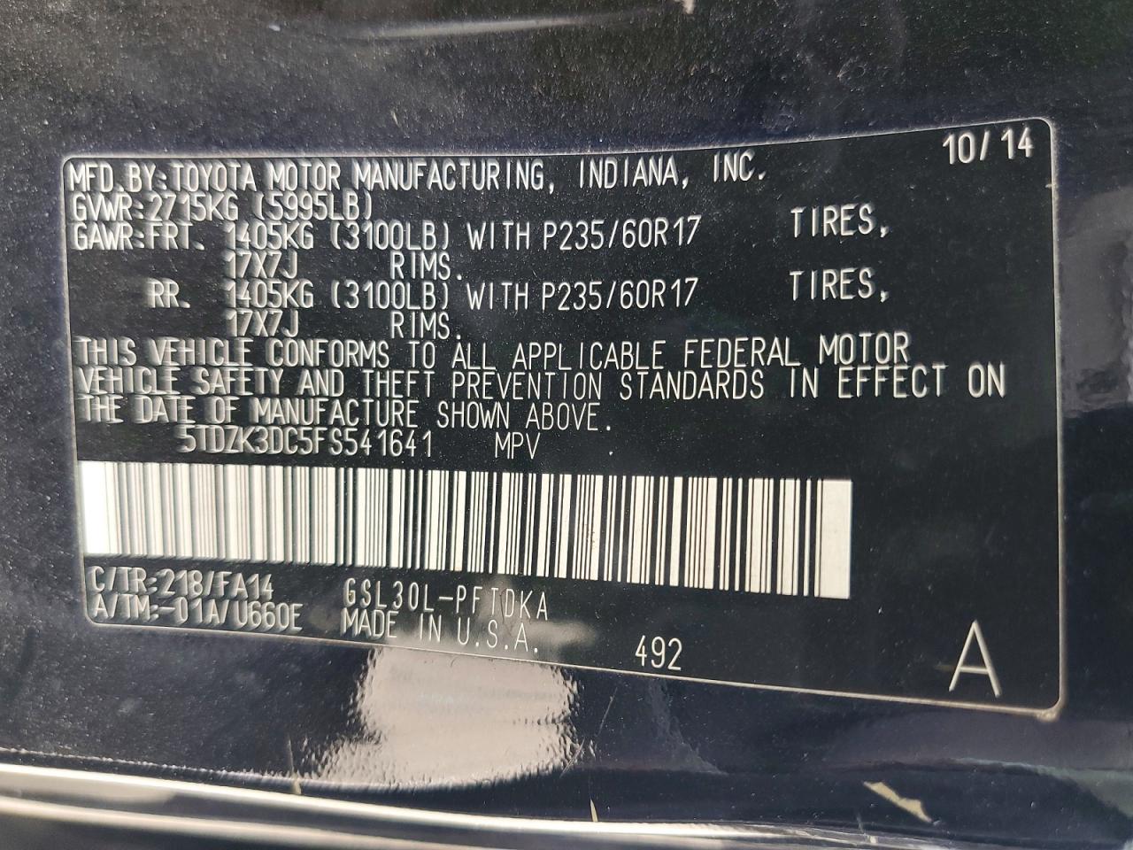 TOYOTA SIENNA 2015 — 13