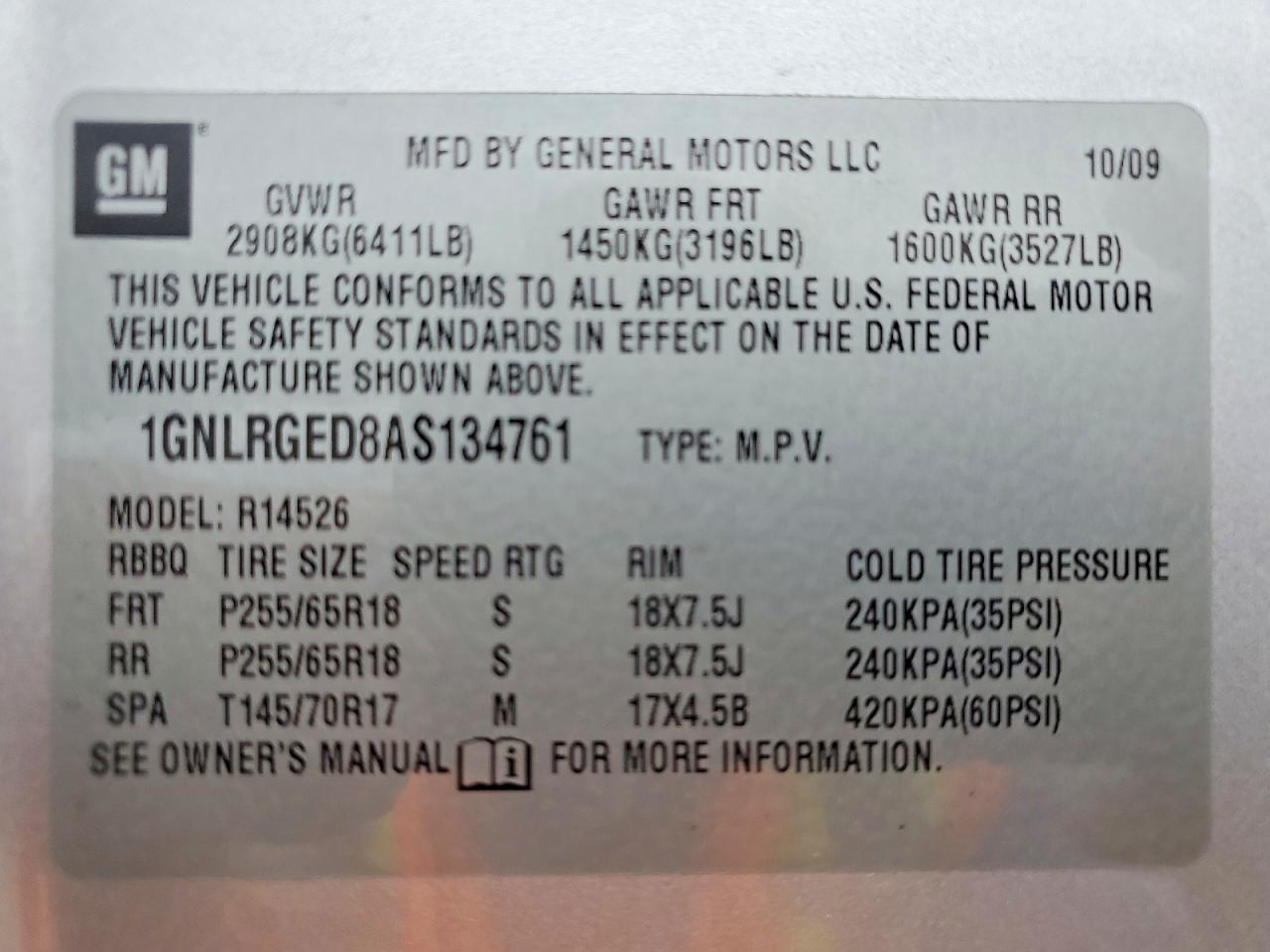 CHEVROLET TRAVERSE 2010 — 14