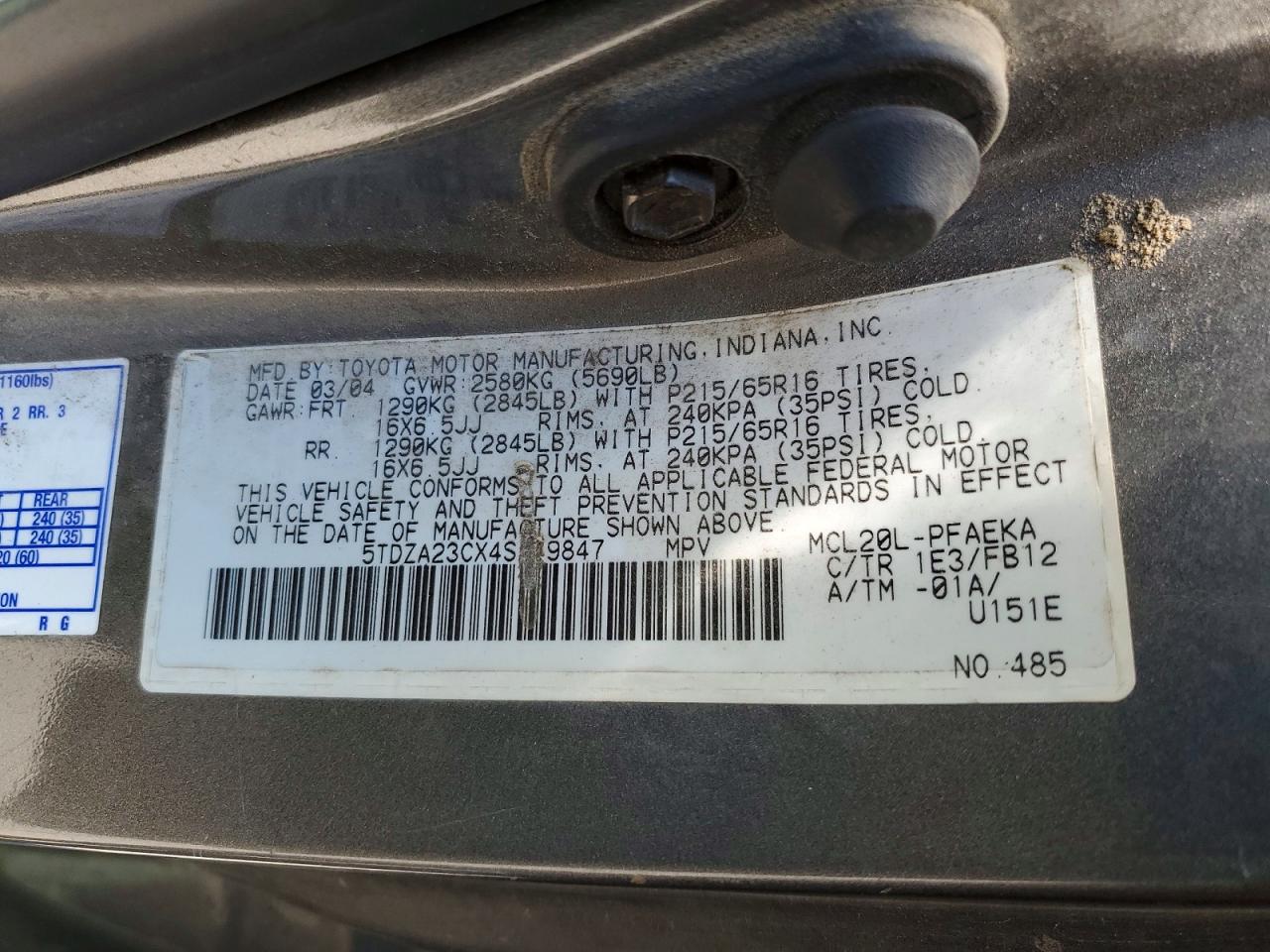 TOYOTA SIENNA 2004 — 15